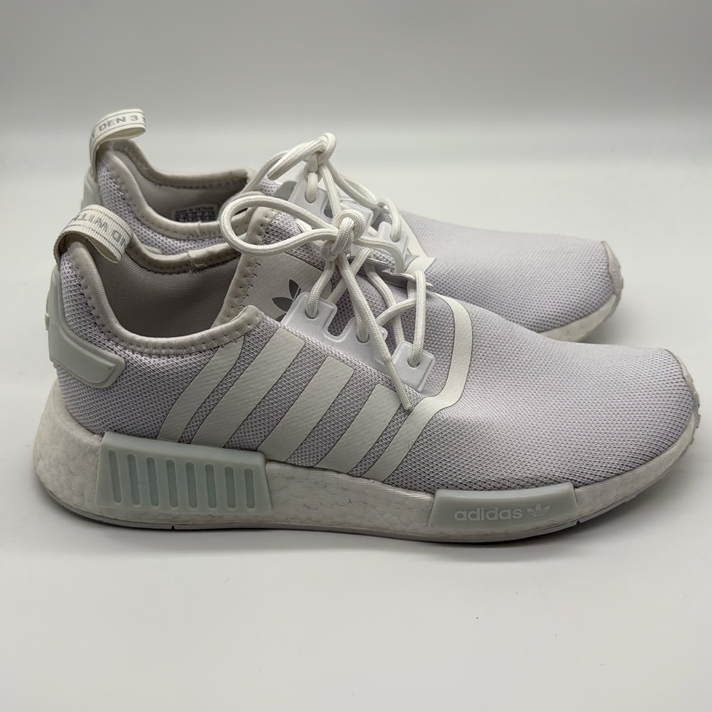 Adidas NMD_r1 Sneakers in White/White/Silver Metallic Size 9 - Picture 8 of 12